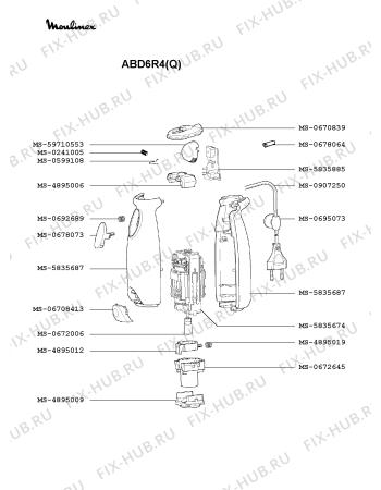 Взрыв-схема блендера (миксера) Moulinex ABD6R4(Q) - Схема узла HP002406.5P2