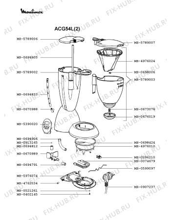 Взрыв-схема кофеварки (кофемашины) Moulinex ACG54L(2) - Схема узла Q0000377.4Q2