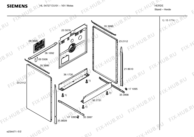 Взрыв-схема плиты (духовки) Siemens HL54727EU - Схема узла 02