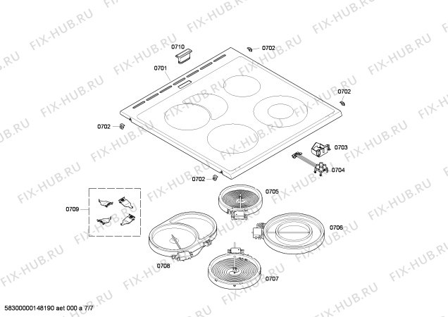Взрыв-схема плиты (духовки) Siemens HC724260E - Схема узла 07