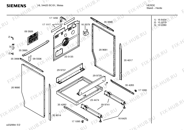 Взрыв-схема плиты (духовки) Siemens HL54425SC - Схема узла 02