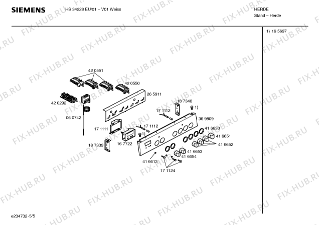 Взрыв-схема плиты (духовки) Siemens HS34228EU - Схема узла 05