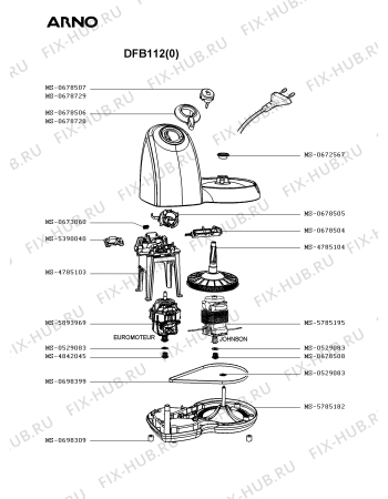 Взрыв-схема кухонного комбайна Arno DFB112(0) - Схема узла SP002875.6P2