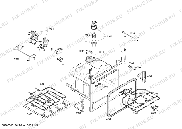 Взрыв-схема плиты (духовки) Bosch HBA23B150E H.BO.NP.L2D.IN.GLASS.B1/.X.E0_C/// - Схема узла 03