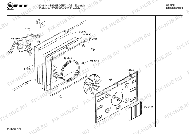 Взрыв-схема плиты (духовки) Neff B1362N0GB 1031N3 - Схема узла 06