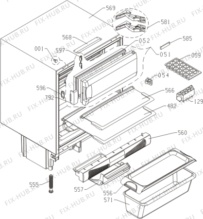 Схема №1 KRU130 (118520, HTPI1466) с изображением Крышка дверной полки для холодильной камеры Gorenje 287888