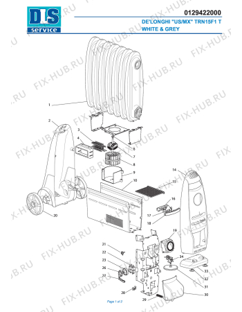 Схема №1 TRN15F1T с изображением Элемент корпуса для обогревателя (вентилятора) DELONGHI 5929000600