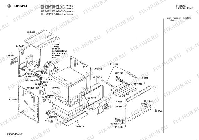 Взрыв-схема плиты (духовки) Bosch HEE632N66 - Схема узла 02