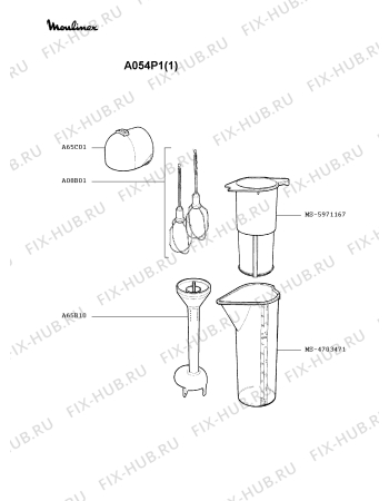 Взрыв-схема блендера (миксера) Moulinex A054P1(1) - Схема узла VP000798.7P2