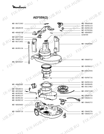 Взрыв-схема пылесоса Moulinex AEF559(2) - Схема узла 6P002293.8P2