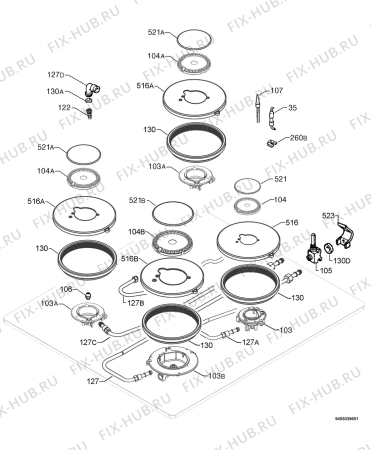 Взрыв-схема плиты (духовки) Electrolux EHT6430K - Схема узла Functional parts 267