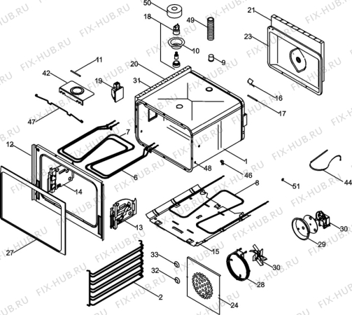 Взрыв-схема плиты (духовки) Aeg 5120V-MA - Схема узла H10 Main Oven Cavity (large)