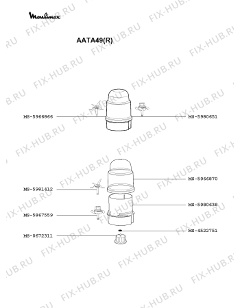 Взрыв-схема кухонного комбайна Moulinex AATA49(R) - Схема узла Q0000166.0Q4