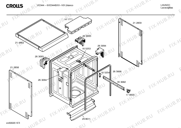 Взрыв-схема посудомоечной машины Crolls 6VE944B VE944 - Схема узла 03