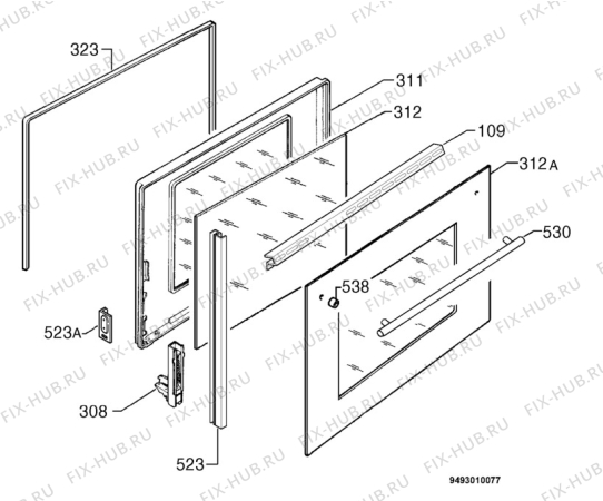 Взрыв-схема плиты (духовки) Blanco BOSE160W - Схема узла Door 003