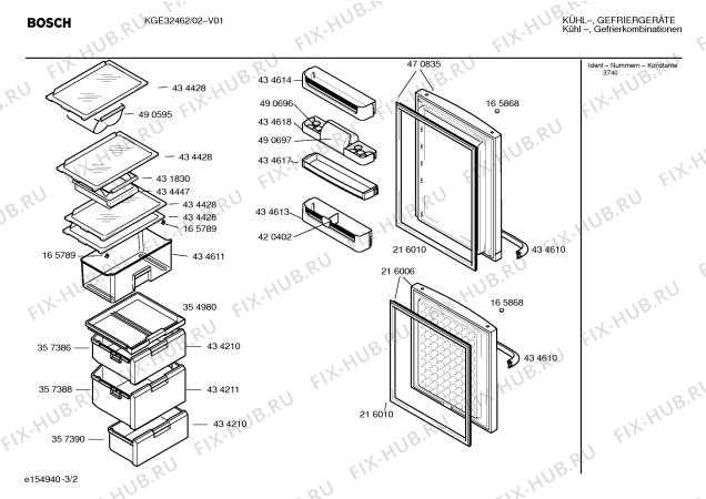 Схема №2 KGE32465 с изображением Передняя панель для холодильника Bosch 00434630