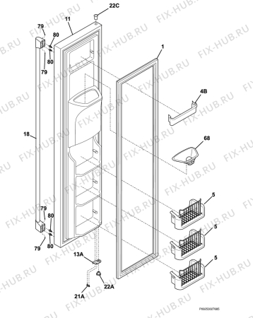 Взрыв-схема холодильника Aeg Electrolux S75628SK14 - Схема узла Freezer door