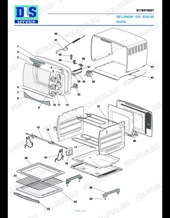 Схема №1 EO2135 с изображением Основание для плиты (духовки) DELONGHI 6118102800