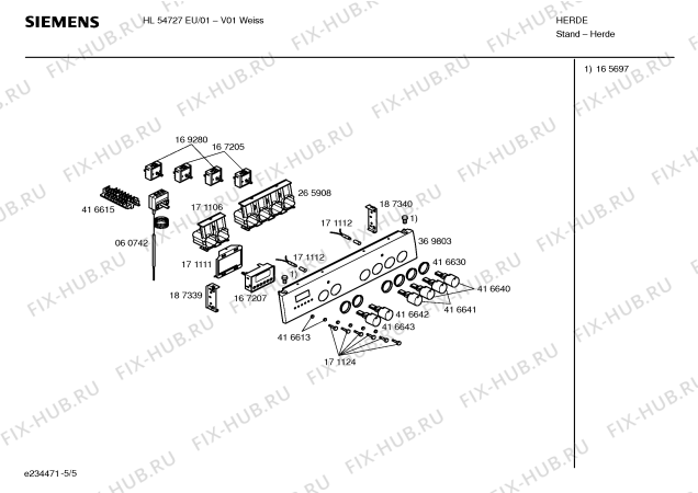 Взрыв-схема плиты (духовки) Siemens HL54727EU - Схема узла 05