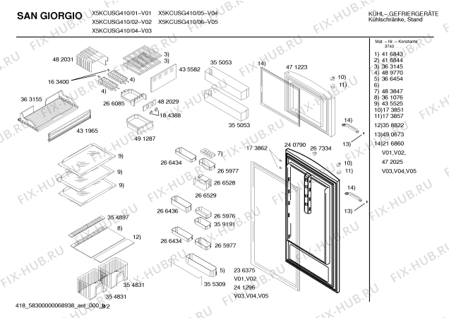 Схема №1 X5KCUTB410 с изображением Дверь для холодильной камеры Bosch 00240790