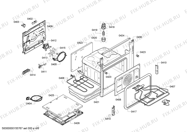 Взрыв-схема плиты (духовки) Siemens HR73W530J - Схема узла 04