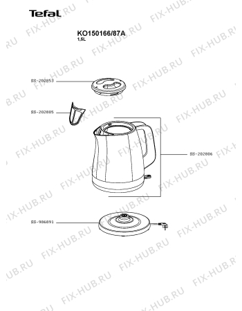Схема №1 KO150166/87A с изображением Корпусная деталь для чайника (термопота) Tefal SS-986891