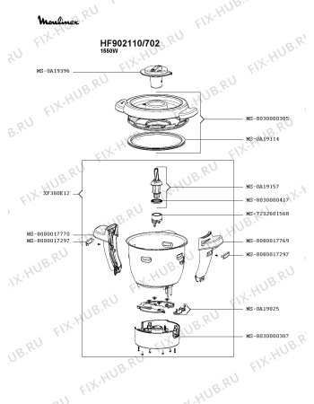 Взрыв-схема кухонного комбайна Moulinex HF902110/702 - Схема узла XP005763.3P3