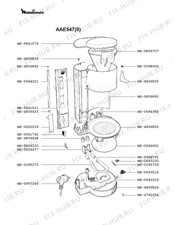 Взрыв-схема кофеварки (кофемашины) Moulinex AAE547(0) - Схема узла FP001844.7P2