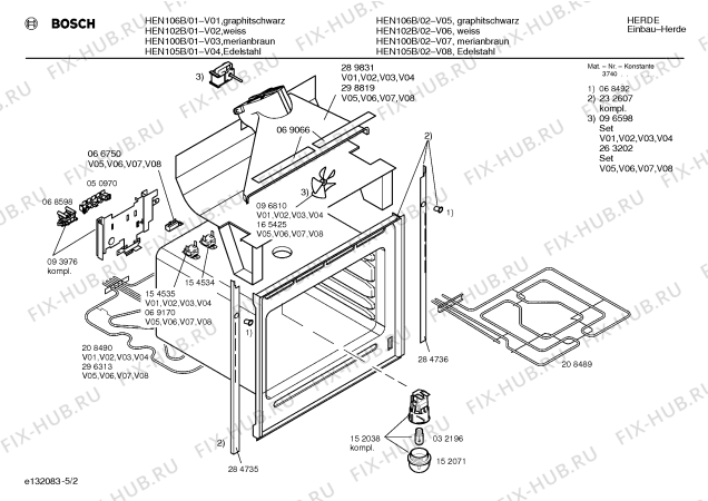 Схема №2 HEN106B с изображением Панель управления для плиты (духовки) Bosch 00289428