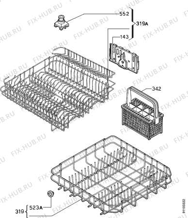 Взрыв-схема посудомоечной машины Faure LVN363W - Схема узла Basket 160