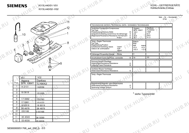 Взрыв-схема холодильника Siemens KI15L440 - Схема узла 03