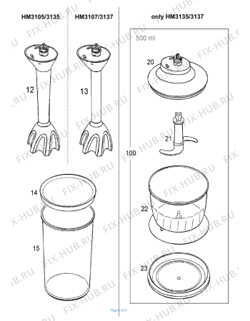 Взрыв-схема блендера (миксера) BRAUN MultiMix 3 Hand mixer HM 3137 - Схема узла 2