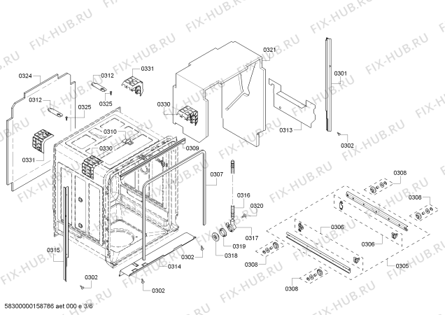 Взрыв-схема посудомоечной машины Bosch SHV55R53UC SilencePlus 46dBA - Схема узла 03