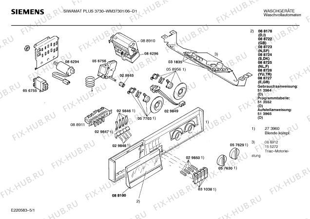Схема №2 WM37301 SIWAMAT PLUS 3730 с изображением Панель управления для стиральной машины Siemens 00273960