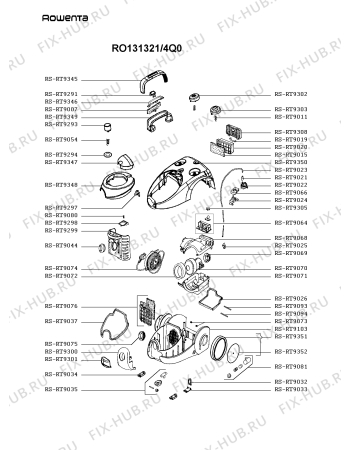 Схема №2 RO13134A/4Q0 с изображением Рамка, решетка, корпус фильтра для пылесоса Moulinex RS-RT9308