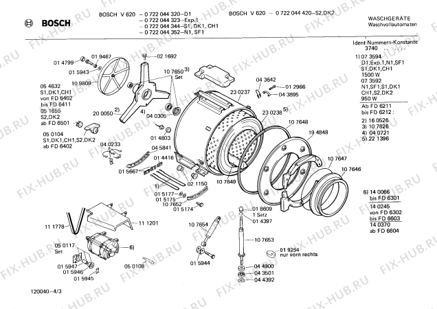 Взрыв-схема стиральной машины Bosch 0722044344 V620 - Схема узла 03
