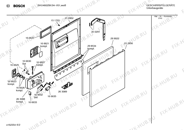 Схема №2 SHU4602SK с изображением Передняя панель для посудомойки Bosch 00299912