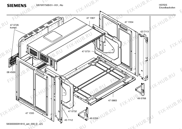 Взрыв-схема плиты (духовки) Siemens HB76R750B - Схема узла 05
