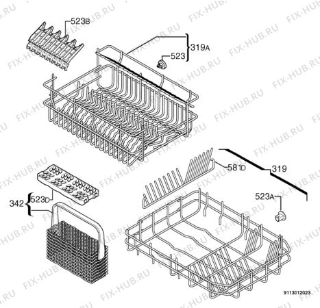 Взрыв-схема посудомоечной машины Rosenlew RW485 - Схема узла Basket 160