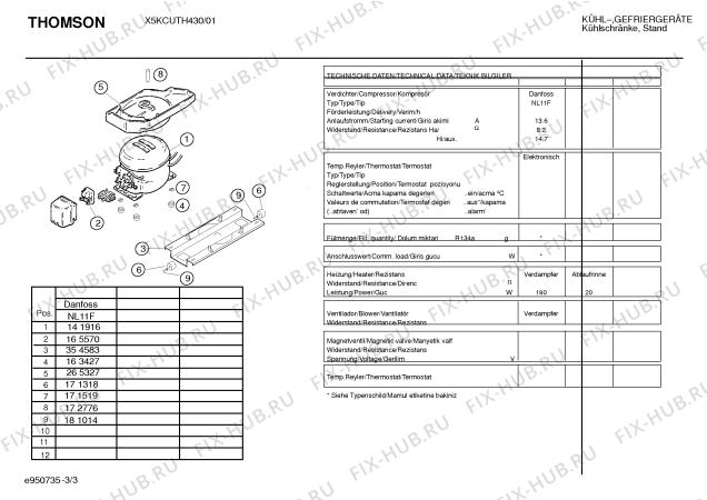 Взрыв-схема холодильника Thomson X5KCUTH430 - Схема узла 03