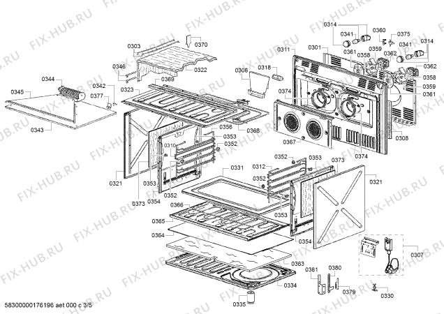 Схема №3 HSB734355Z с изображением Ручка управления духовкой для электропечи Bosch 00629685
