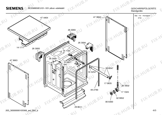 Взрыв-схема посудомоечной машины Siemens SE25M850EU - Схема узла 03