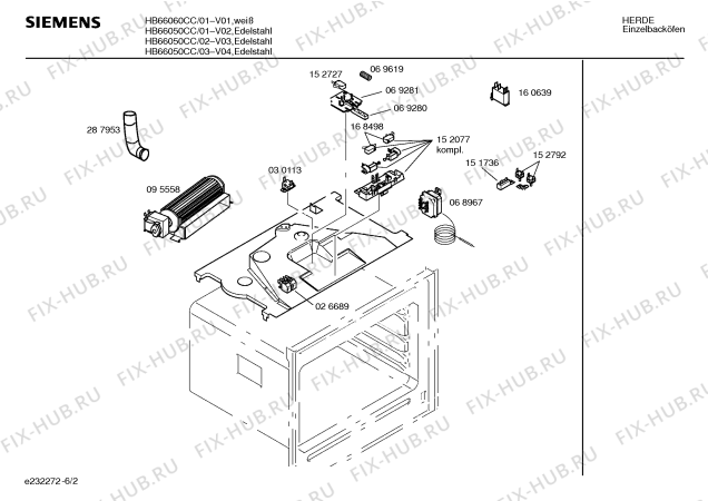 Взрыв-схема плиты (духовки) Siemens HB66060CC - Схема узла 02