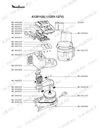 Взрыв-схема кухонного комбайна Moulinex A13011(0) - Схема узла SP000233.2P2