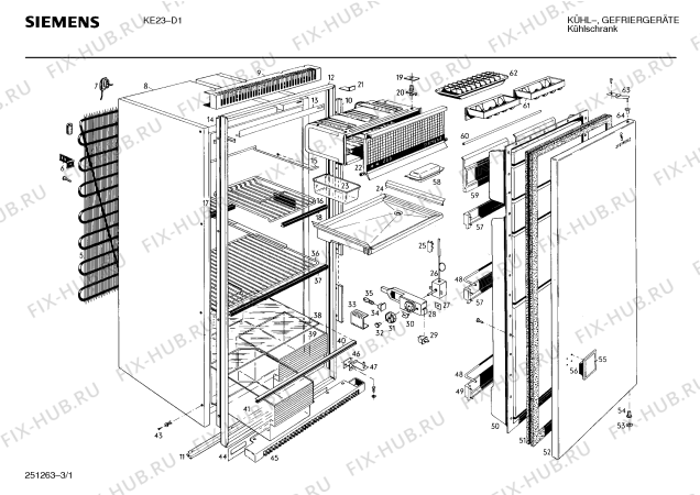 Схема №1 KE23 с изображением Внешняя дверь для холодильника Siemens 00220426