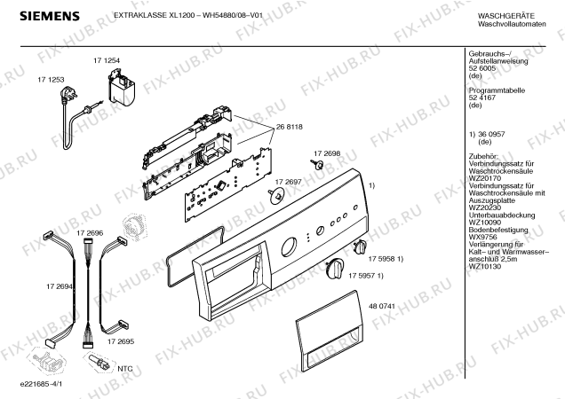 Схема №2 WH54880 EXTRAKLASSE XL 1200 с изображением Таблица программ для стиралки Siemens 00524167
