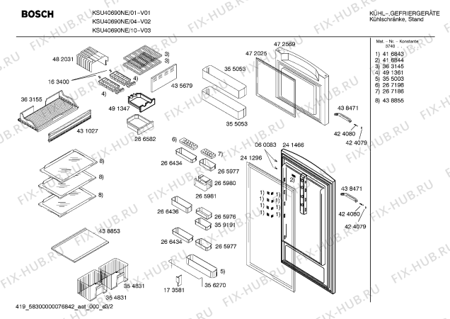 Схема №3 KSU40690NE с изображением Стеклянная полка для холодильника Bosch 00438855