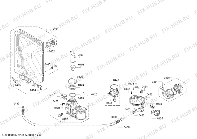 Взрыв-схема посудомоечной машины Bosch SPV40X90RU, Silence Plus, Made in Germany - Схема узла 04