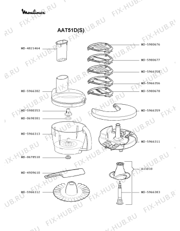 Взрыв-схема кухонного комбайна Moulinex AAT51D(S) - Схема узла JP002489.5P3