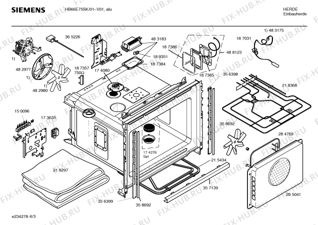 Взрыв-схема плиты (духовки) Siemens HB66E75SK - Схема узла 03